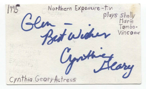 Cynthia Geary Signed 3x5 Index Card Autographed Actress Northern Exposure