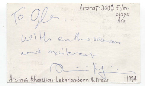 Arsinee Khanjian Signed 3x5 Index Card Autograph Actress Producer
