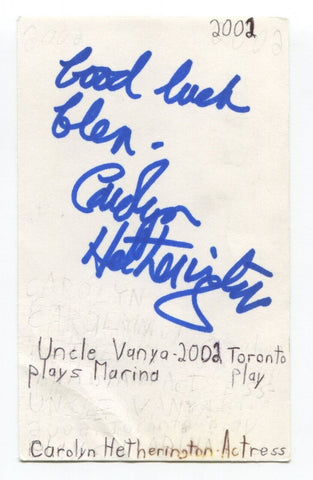 Carolyn Heatherington Signed Index Card Autograph Actress Avonlea Perry Mason