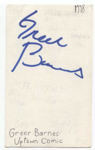 Greer Barnes Signed 3x5 Index Card Autographed Signature Comedian Comic Actor