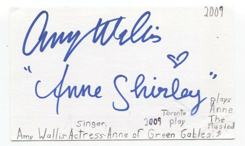 Amy Wallis Signed 3x5 Index Card Autographed Actress Anne of Green Gables