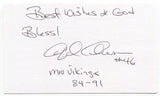 Alfred Anderson Signed 3x5 Index Card Autographed Signature Minnesota Vikings 