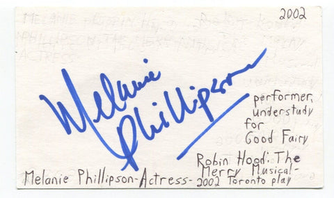 Melanie Phillipson Signed 3x5 Index Card Autographed Actress Degrassi