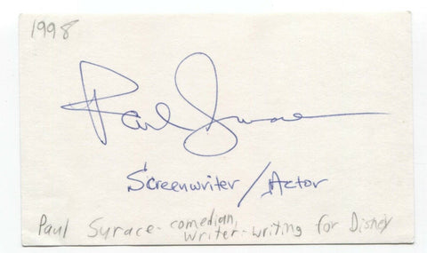 Paul Surace Signed 3x5 Index Card Autographed Actor Screenwriter for Disney