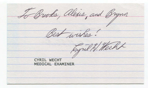 Cyril Wecht Signed 3x5 Index Card Autographed John JFK Assassination