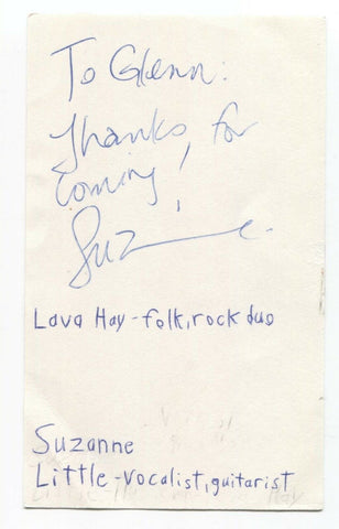 Lava Hay - Suzanne Little Signed 3x5 Index Card Autographed Signature Singer