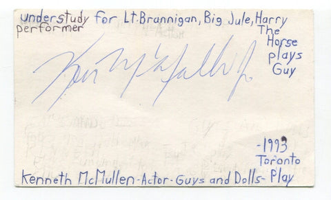 Kenneth McMullen Signed Index Card Autograph Actor Guys And Dolls 1993