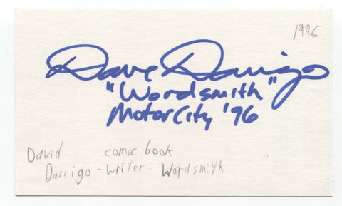Dave Darrigo Signed 3x5 Index Card Autographed Comic Book Writer