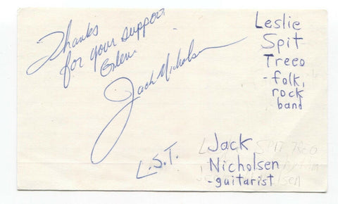 Leslie Spit Treeo - J.D. Nicholsen Signed 3x5 Index Card Autographed Signature