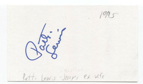 Patti Lewis Signed 3x5 Index Card Autographed Signature Jerry Lewis Wife