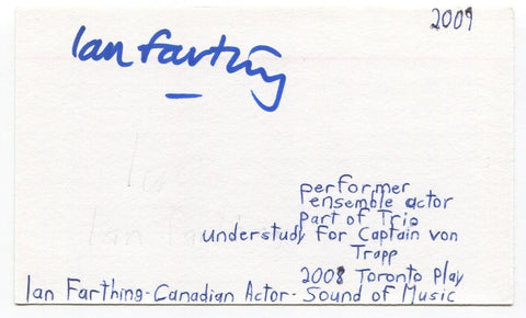 Ian Farthing Signed 3x5 Index Card Autographed Actor The Watchmen Flash