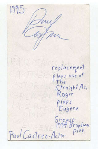 Paul Castree Signed 3x5 Index Card Autographed Actor Singer Nurse Jackie Grease