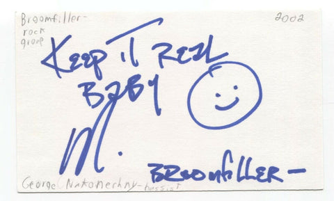 Broomfiller - George Nakonechny Signed 3x5 Index Card Autographed Signature Band