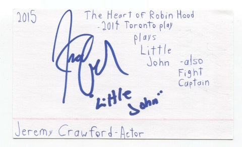 Jeremy Crawford Signed 3x5 Index Card Autographed Signature Actor