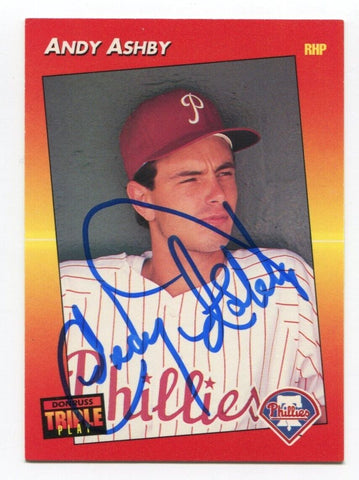 1992 Donruss Triple Play Andy Ashby  Signed Card Baseball Autographed Auto #128