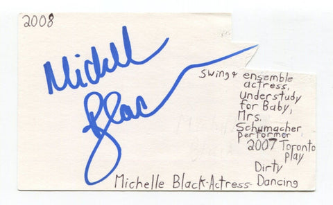 Michelle Black Signed 3x5 Index Card Autographed Actress Dirty Dancing