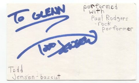 Todd Jensen Signed 3x5 Index Card Autographed Signature Bassist