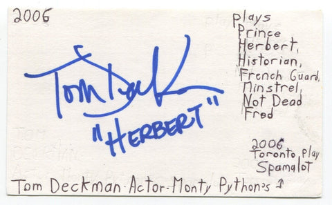 Tom Deckman Signed 3x5 Index Card Autographed Actor Law And Order