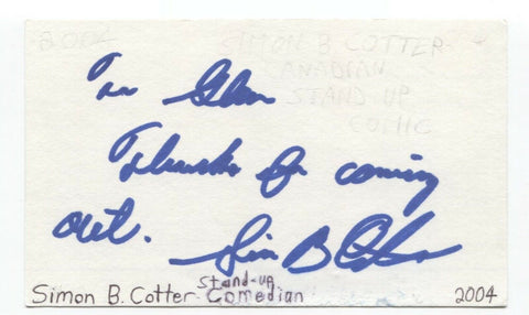 Simon B. Cotter Signed 3x5 Index Card Autographed Signature Comedian Actor Comic