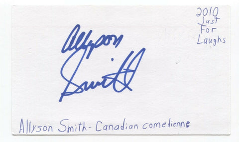 Allyson Smith Signed 3x5 Index Card Autographed Signature Comedian Comic Actress