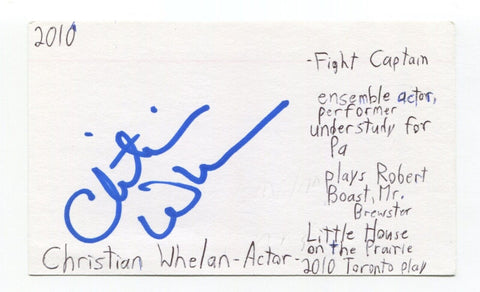 Christian Whelan Signed 3x5 Index Card Autographed Actor Baywatch