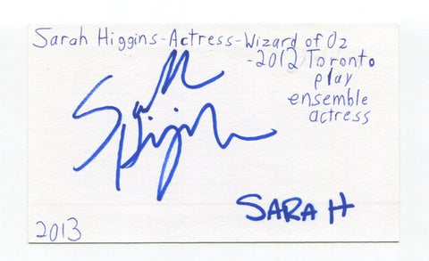 Sarah Higgins Signed 3x5 Index Card Autographed Actress Outlander Doctors