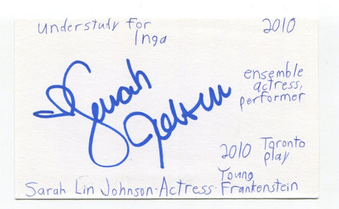 Sarah Lin Johnson Signed 3x5 Index Card Autographed Actress Young Frankenstein