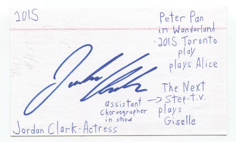 Jordan Clark Signed 3x5 Index Card Autographed Signature Actress The Next Step