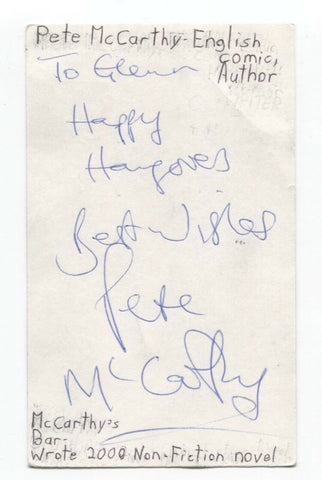 Pete McCarthy Signed 3x5 Index Card Autographed Signature English Comedian Actor