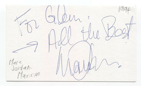 Marc Jordan Signed 3x5 Index Card Autographed Signature Singer Songwriter