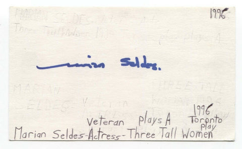 Marian Seldes Signed 3x5 Index Card Autographed Signature Actress