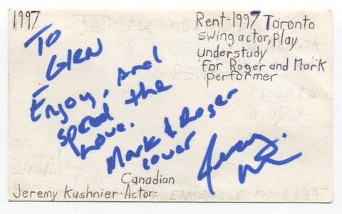 Jeremy Kushnier Signed 3x5 Index Card Autographed Actor The Good Wife