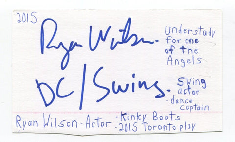 Ryan Wilson Signed 3x5 Index Card Autographed Actor Anne Of Green Gables Play