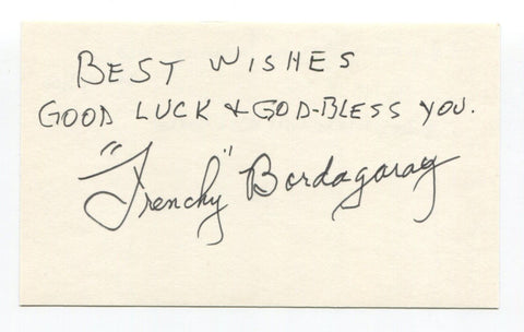 Frenchy Bordagaray Signed 3x5 Index Card Baseball Autographed Signature