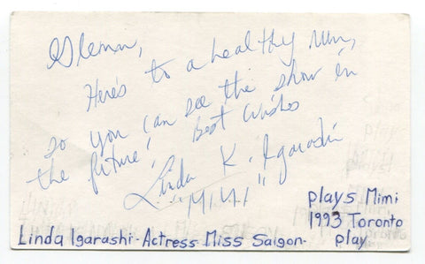 Linda Igarashi Signed 3x5 Index Card Autographed Actress Journey To Mt Fuji