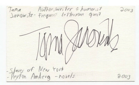 Tama Janowitz Signed 3x5 Index Card Autographed Author David Letterman Show