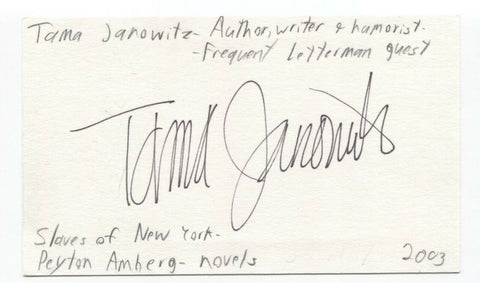 Tama Janowitz Signed 3x5 Index Card Autographed Author David Letterman Show