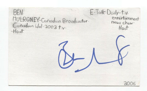 Ben Mulroney Signed 3x5 Index Card Autographed Signature Host Canadian Idol