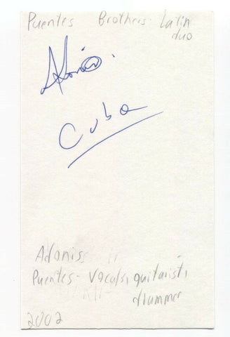 Puentes Brothers - Adonis Puentes Signed 3x5 Index Card Autographed Signature