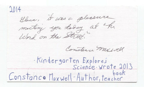Constance Maxwell Signed 3x5 Index Card Autographed Signature Author Writer
