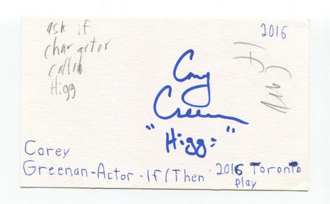 Corey Greenan Signed 3x5 Index Card Autograph Actor If/Then
