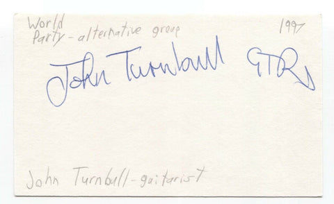 World Party - John Turnbull Signed 3x5 Index Card Autographed Signature Band