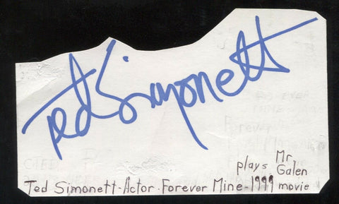 Ted Simonett Signed Cut 3x5 Index Card Autographed Signature Actor