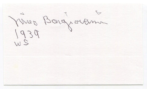 Nino Bongiovanni Signed 3x5 Index Card Autographed Baseball Cincinatti Reds 1939