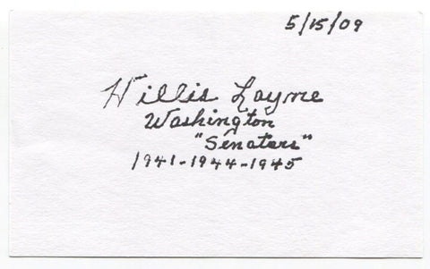 Hillis Layne Signed 3x5 Index Card Autographed Senator MLB Baseball Senators