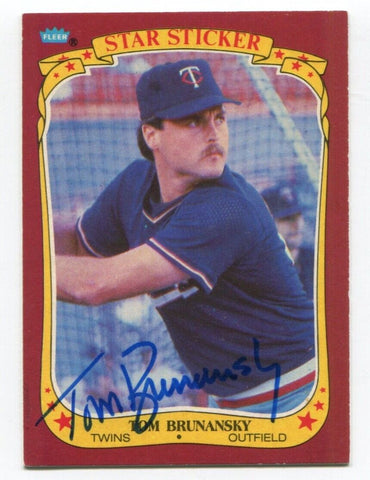 1986 Fleer Star Sticker Tom Brunansky Signed Baseball Card Autographed AUTO #15