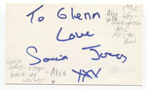 Sonia Jones Signed 3x5 Index Card Autographed Sonja Monty Python Life of Brian