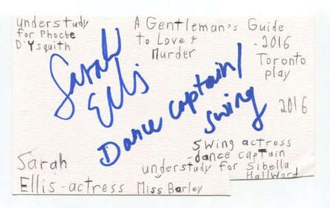 Sarah Ellis Signed 3x5 Index Card Autographed Actress Hey, Beautiful