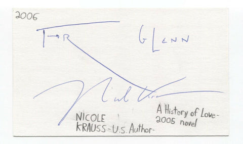 Nicole Krauss Signed 3x5 Index Card Autographed Signature Author Writer