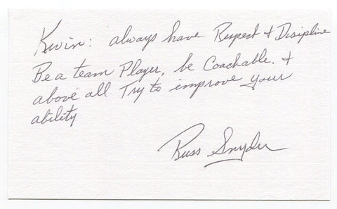 Russell Snyder Signed 3x5 Index Card Autographed MLB Kansas City Athletics